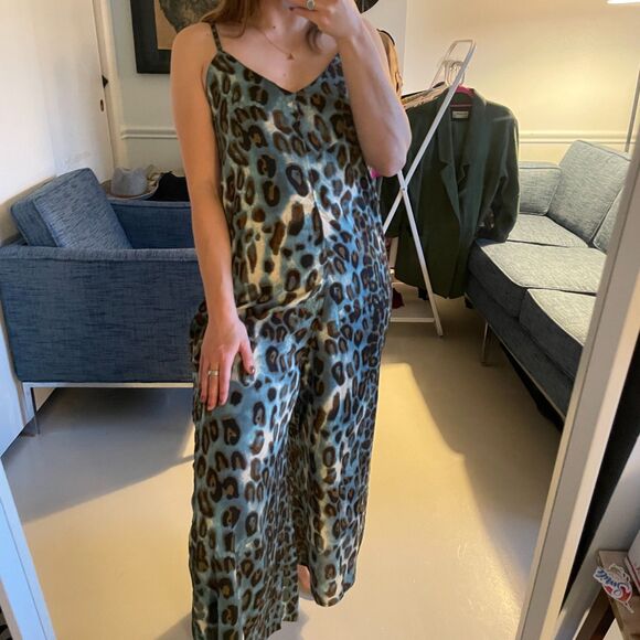 Raga Leopard Sleeveless Adjustable Loose Jumpsuit Blue Brown Small - Picture 6 of 10
